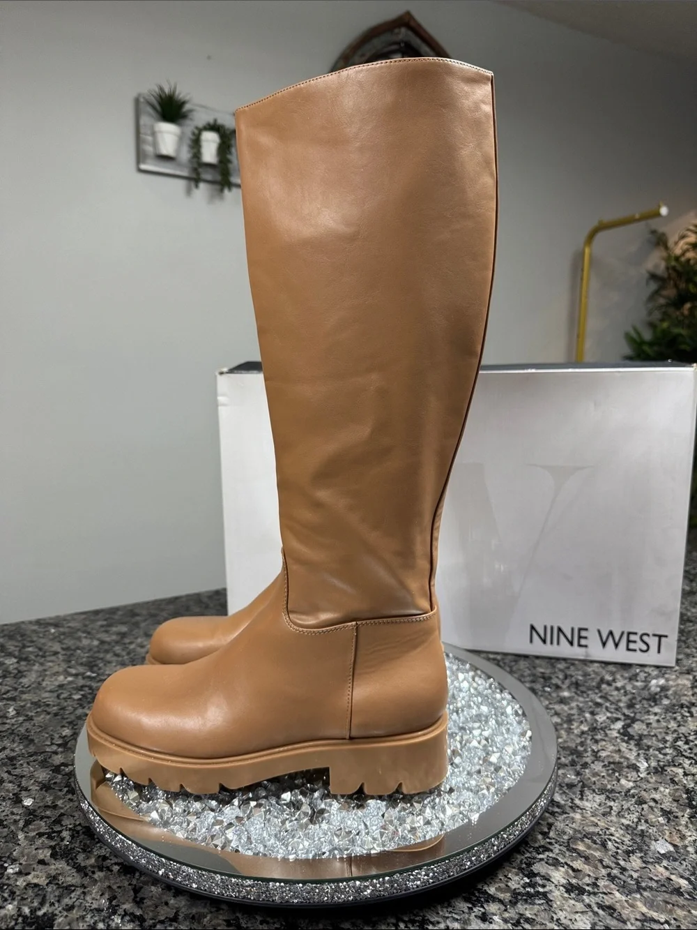 Nine West Verve3 Tall Platform Over-the-Knee Boots in Tan EUC 9